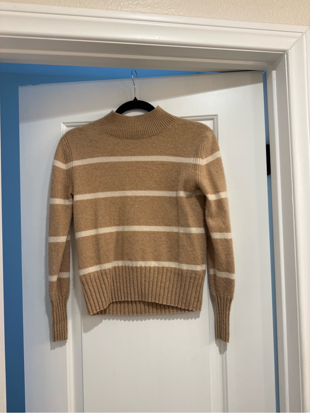 J. Crew Cream & Tan Striped Mock Neck/Turtleneck Sweater